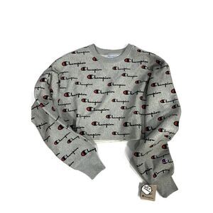 Champion Reverse Weave (Womens Size XL) Crew Crop Top Grey Red Blue NWT